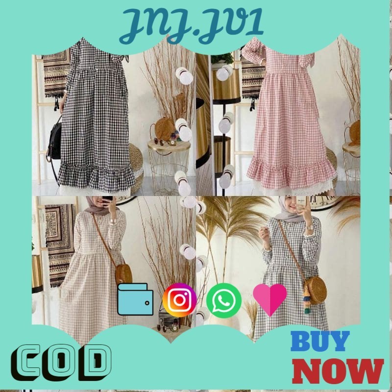 5.5 BIG SALE [ARFA STYLE] Zeline Maxi - Dress Muslim Gamis Motif Kotak Bahan Katun Terbaru - MURAH/B