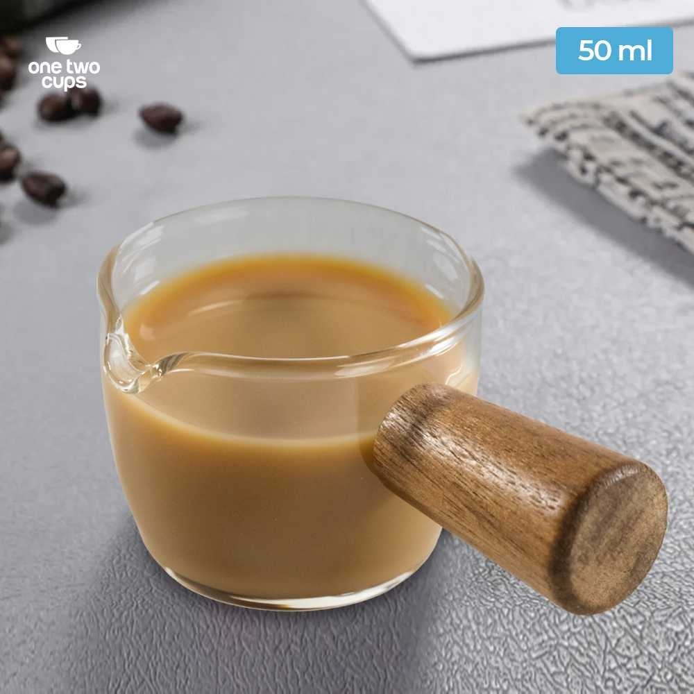 

One Two Cups Gelas Milk Jug Pitcher Handle Kayu Kopi Latte Art - S10