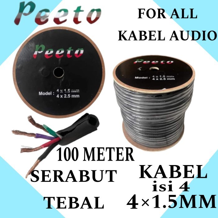 Kabel Speaker Audio PEETO Isi 4 Ukuran 4×1.5MM 100 Meter, 1 Roll