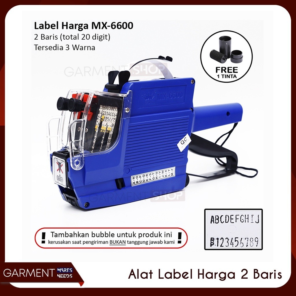 

[PROMO MURAH] Alat Label Harga 2 Baris 10 Digit Cetak Stiker Expired Huruf Angka MX 6600 Labeller Tool