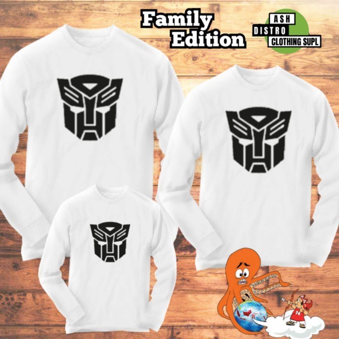 Kaos Transformer Couple lengan panjang ibu ayah anak / combed 30s - Merah, Anak Size S