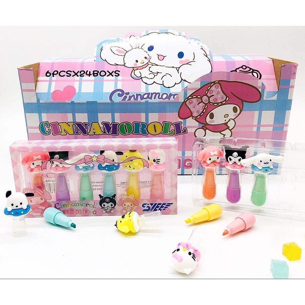 

*DUNIA PESTA* (1 SET = 6 PCS) STABILO SANRIO / HIGHLIGHTER SET SANRIO / STABILO KEPALA BONEKA