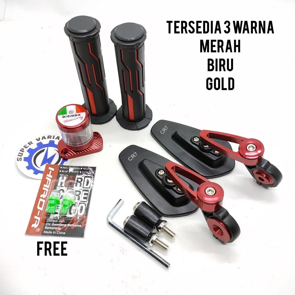 Paket komplit Spion jalu oval bar end+ Handgrip model new tulisan thailand+ Stempel kaca/tabung miny