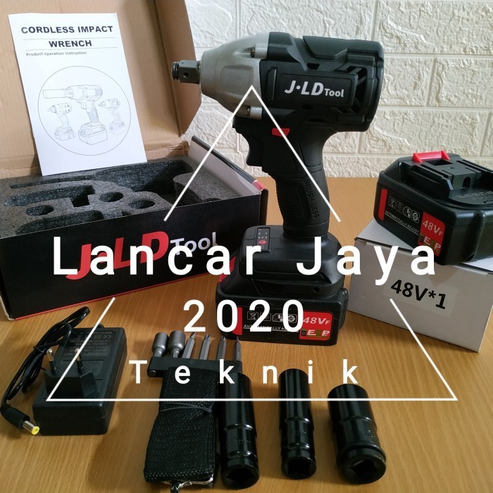 MESIN BOR IMPACT BUKA BAUT CORDLESS JLD WRENCH 48S 2 BATERAI- PAKET BOR IMPACT BUKA BAUT MOTOR MOBIL