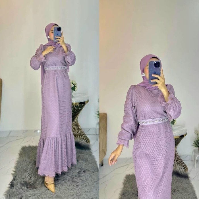 gamis duyung Yuliana lilac baju pesta dres mermaid brukat murah - NM
