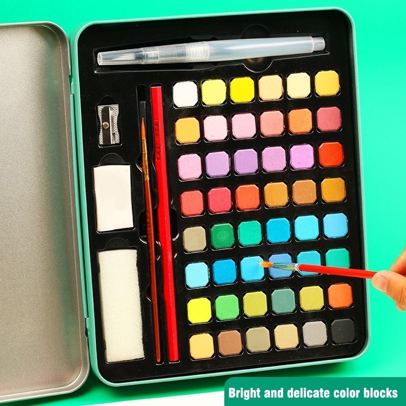 

【Ready】36/48 warna Solid Watercolor Paint / Set Cat Air Padat Warna Terang Dengan Kuas Air Otomatis