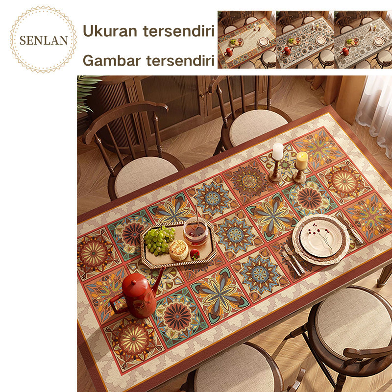 SENLAN Memberikan kesan misterius dan kuat Taplak Meja Kulit dengan Warna Hitam yang Elegan/taplak m