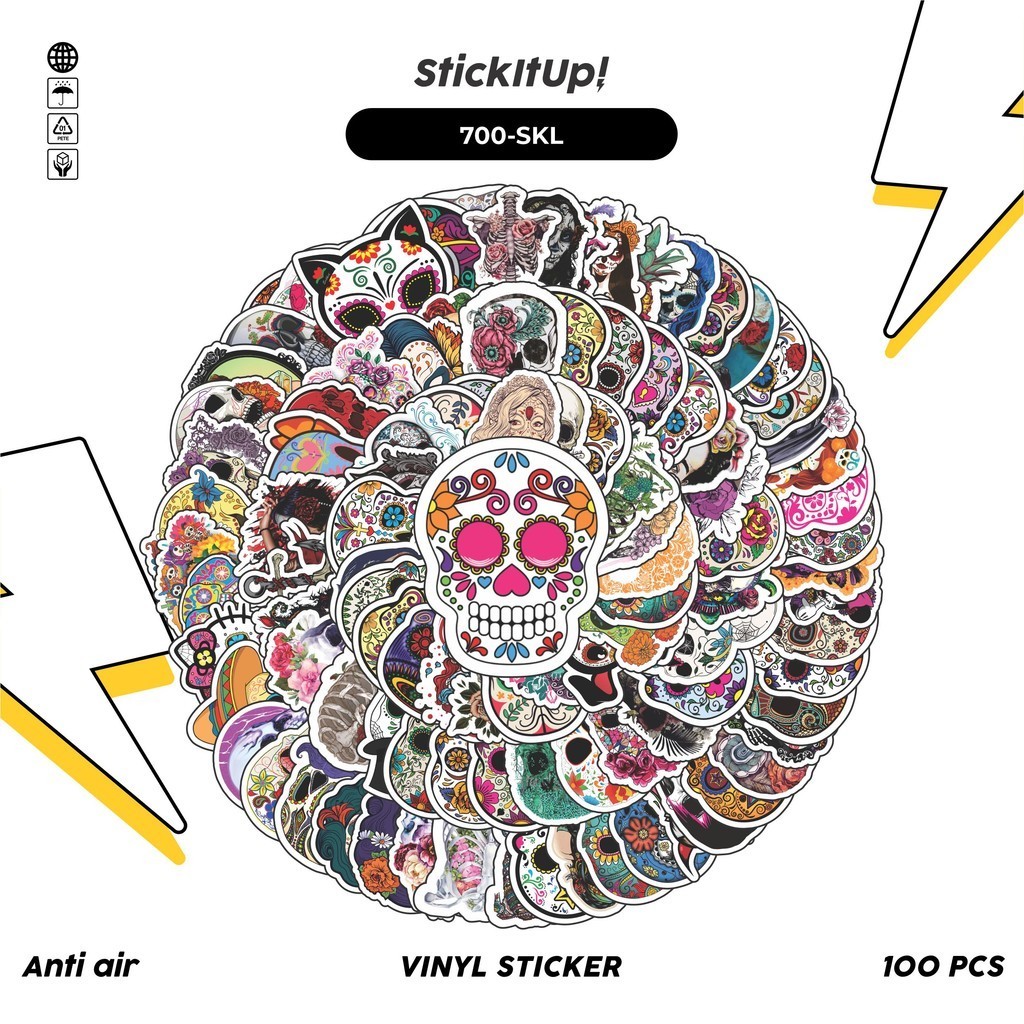 

COD✨ 100 Pcs Stiker Pack Tengkorak/Skull Lucu Aesthetic Vynil Waterproof untuk Freebies Sticker Buku Journal Casing HP Laptop