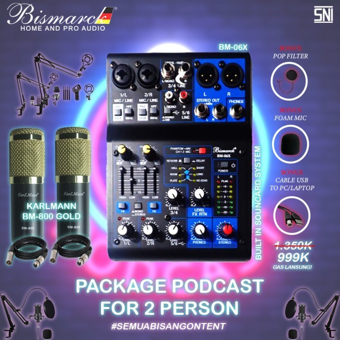 Grosir PAKET PODCAST 2-4 ORANG ORIGINAL BISMARCK INDONESIA BM-06X & BM-08X - gold, 2 orang