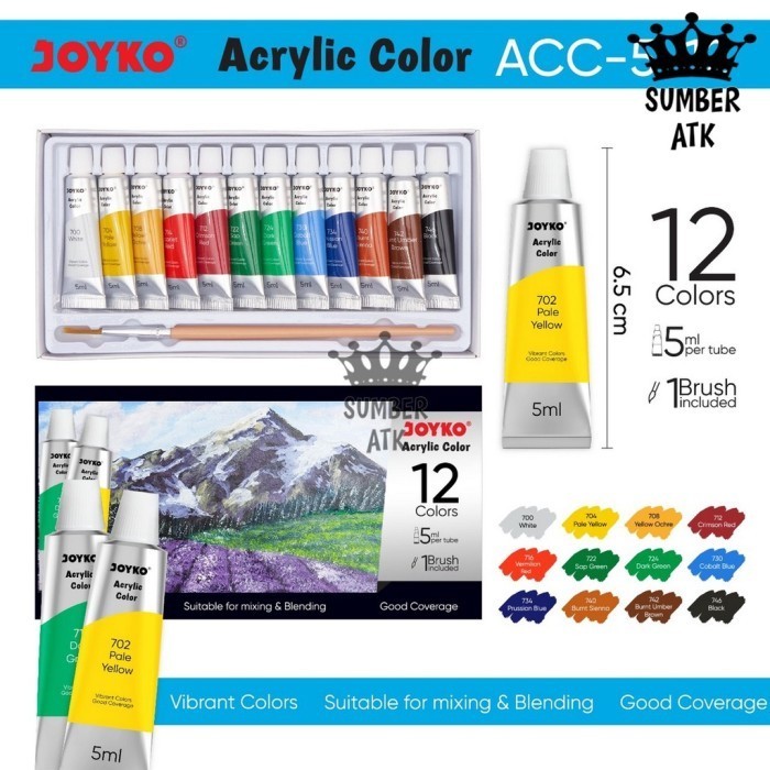 

New Promo~ berkahh_mall Cat Akrilik Acrylic Color Joyko ACC-5ML 12 dan 24 warna - 12 WARNA