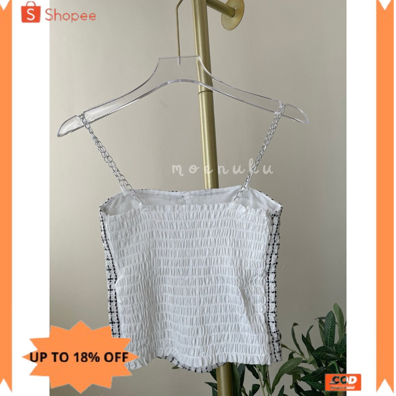 new✨ -Tanktop Crop Top Garis Kotak Kotak Tengtop Wanita Rantai Chic Style Tenktop Imut Lucu