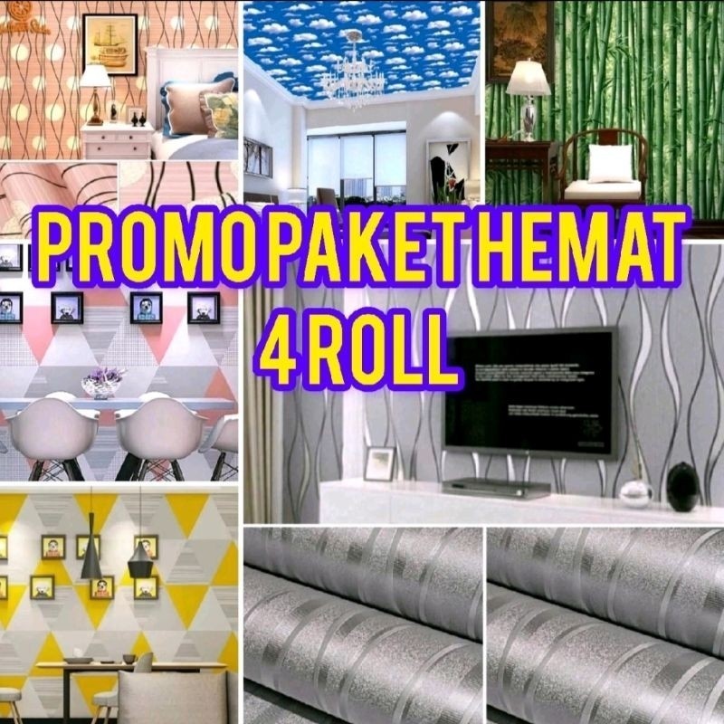 WALLPAPER PROMO 4 ROL STIKER DINDING MOTIF SALUR ELEGAN MEWAH PVC SUDAH ADA LEM PEREKATNYA ///COD