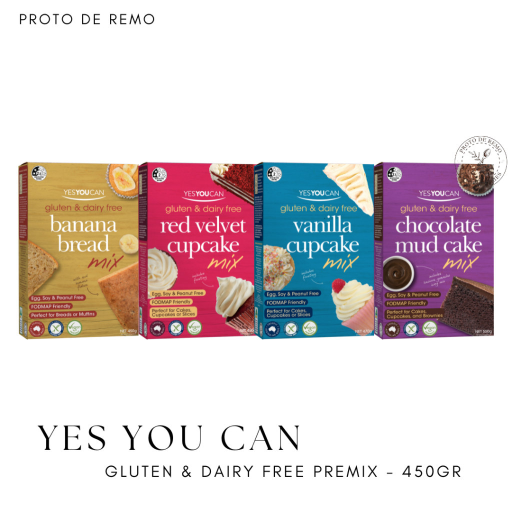 

Proto De Remo - Jakarta Utara-Yes You Can Premix Gluten & Dairy Free 450gr - Banana Bread | Red Velvet Cupcake | Vanilla Cupcake | Chocolate Mud Cake-.