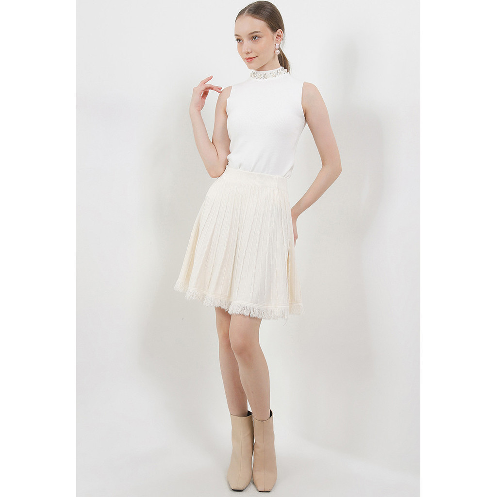 UPTOWN GIRL PLEATED HEM KNIT MINI SKIRT ROK WANITA KOREA SKUG0855BB