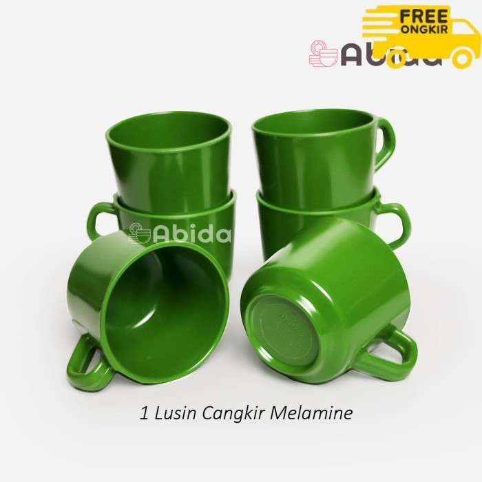✨LARIS✨ -Abida 1 Lusin Cangkir Kecil Melamin - Cangkir Kopi - Cangkir Lusinan - Hijau