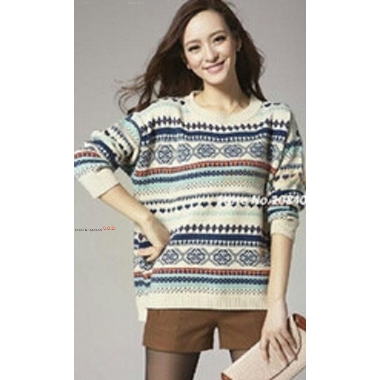 Baju Sweater love white RO Sweater Wanita rajut putih Kekinian