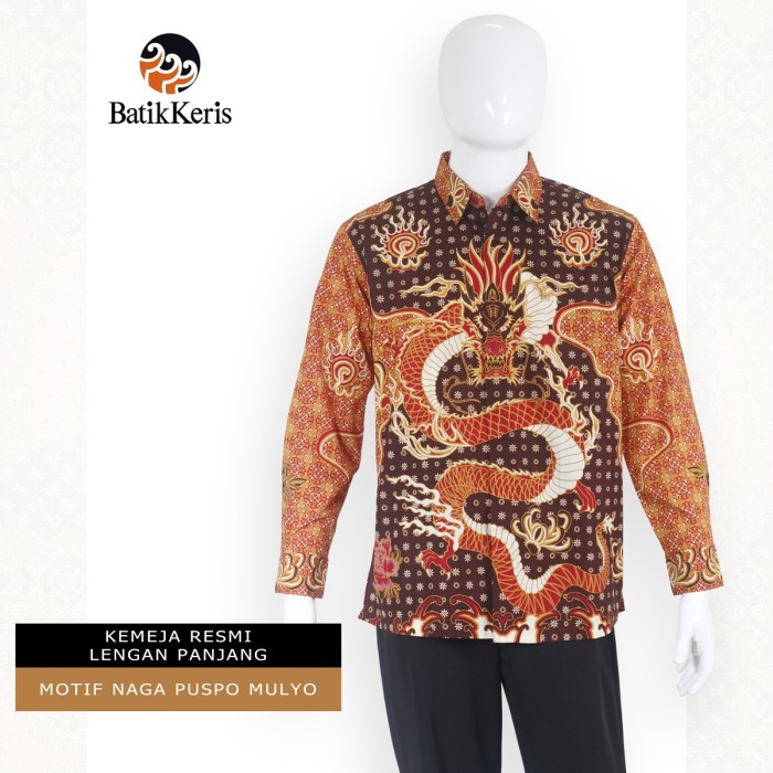 Batik Keris Kemeja Lengan Panjang Naga Puspa Mulyo - Coklat, 15 1/2