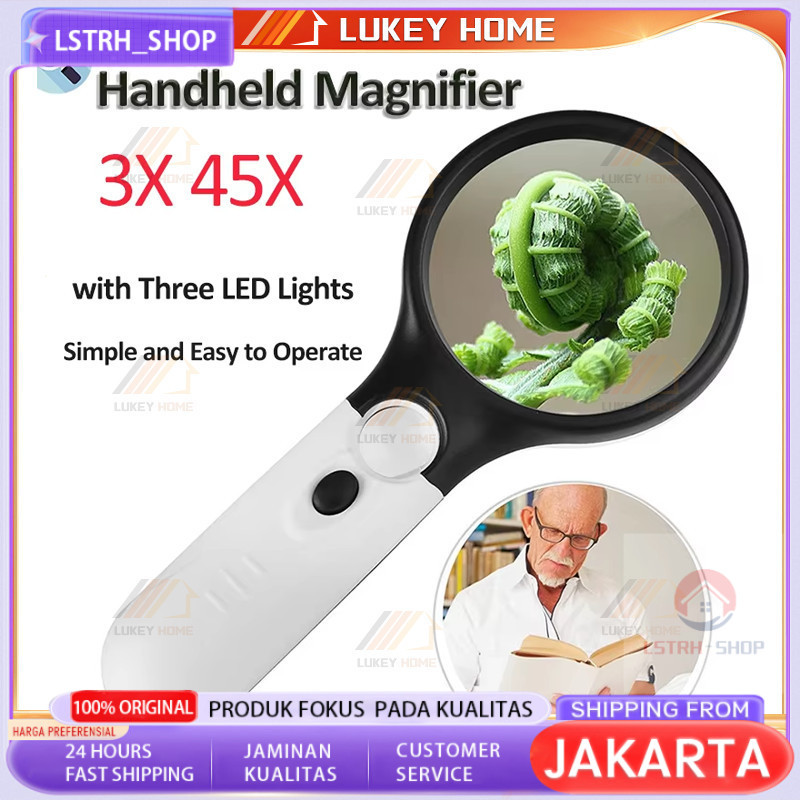 

2in1 Magnifier Gelas Kaca Pembesar Dengan Lampu 3 LED Loop Magnifying Untuk Membaca dan Perhiasan