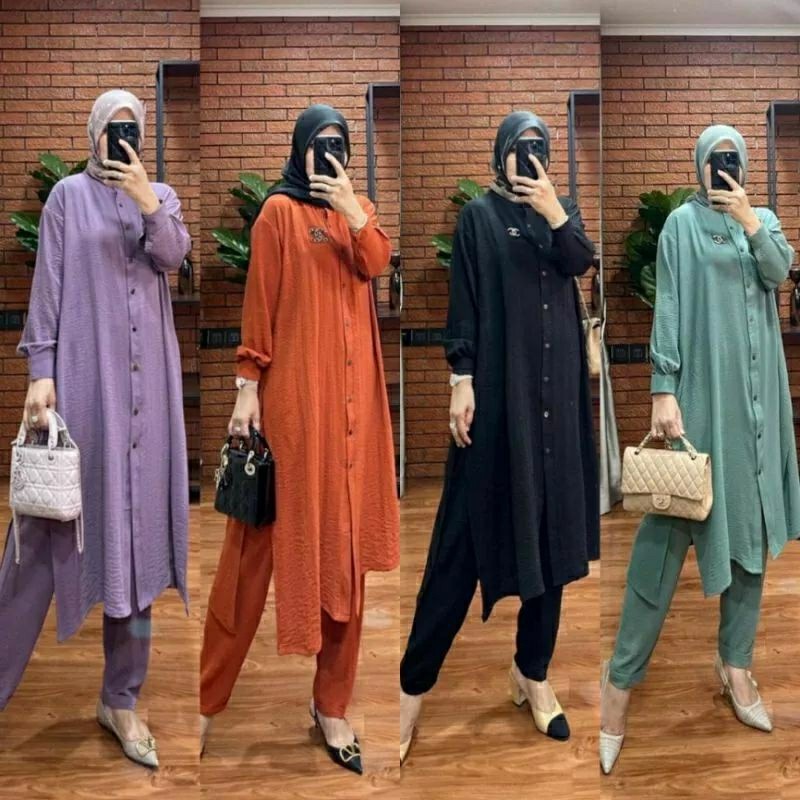 MUMU - Verona Set Setelan/One Set  Long Tunik Jumbo Wanita Kekinian By MUMU Fashion Grosir Solo