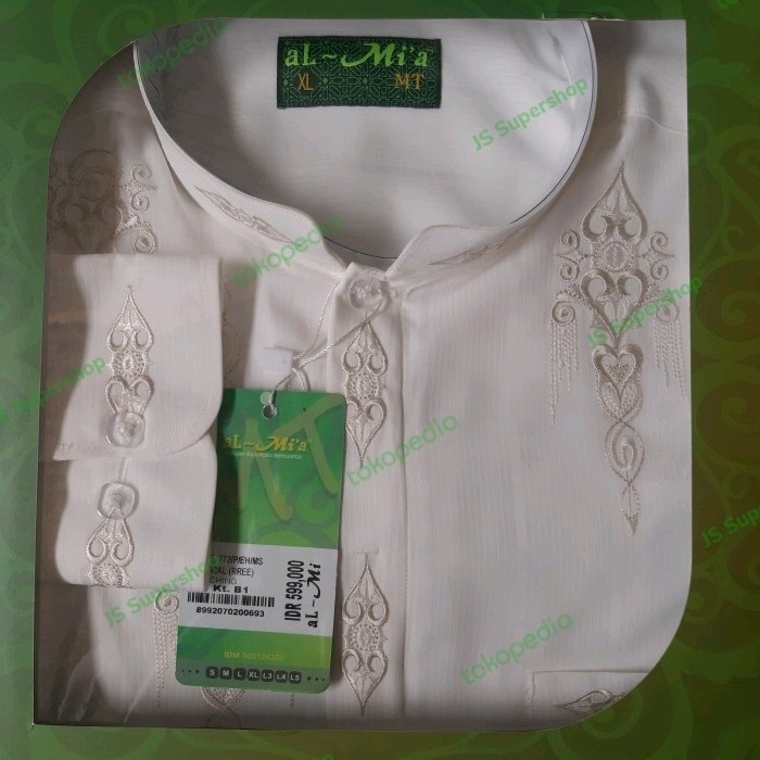 Baju koko almia al mia al-mi'a al-mia MT lengan panjang putih pria - MT Premium, S
