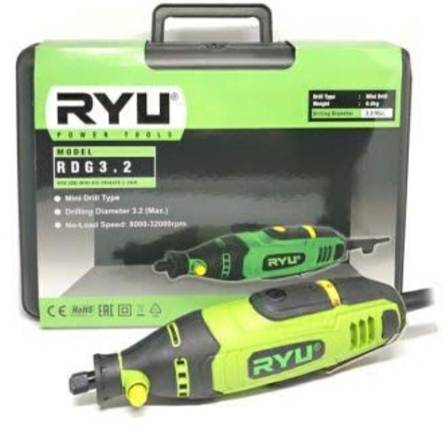 RYU Mesin Bor Mini Die Grinder Ukir Grafir RDG 3.2 LENGKAP Aksesoris Gerinda Tuner Set ORIGINAL 100%