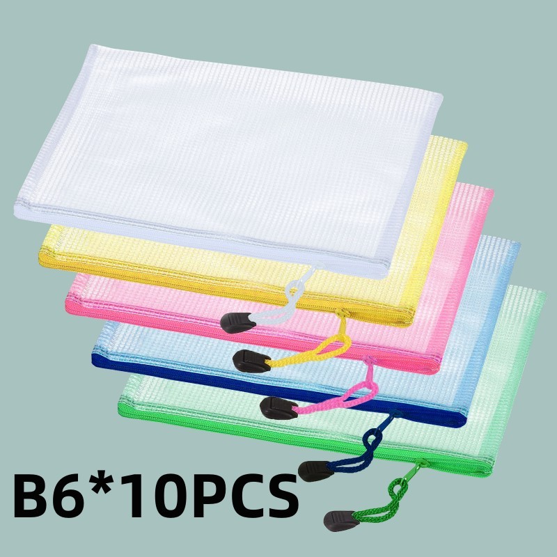 

10 pcs, B6 waterproof and tear resistant plastic zipper pen case, folder pocket travel bag, multi-color