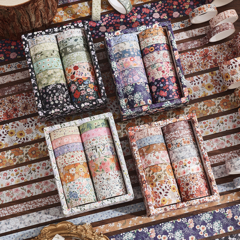 

12 Rolls Vintage Floral Washi Tape Set DIY Colored Decorative Masking Tape Notebook Diary Bullet Journaling Wrapping Supplies