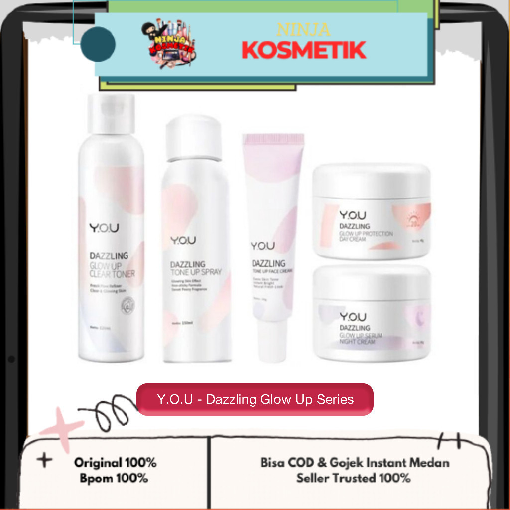 Y.O.U - DAZZLING GLOW UP SERIES - Facial Foam | Clear Toner | Tone Up Face Cream | Day & Night Cream