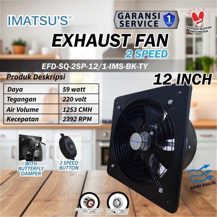 CKE Kipas Hexos Dinding Besi Exhaust Fan 12 Inch Wall Air Duct Booster Fan 12" Inch 2 Speed