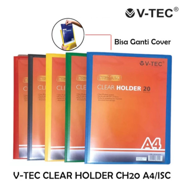 

V Tec Clear Holder A4 F4/FOLIO CH/ISC 20 40 60 Lembar/ Document Keeper Bisa Ganti Cover