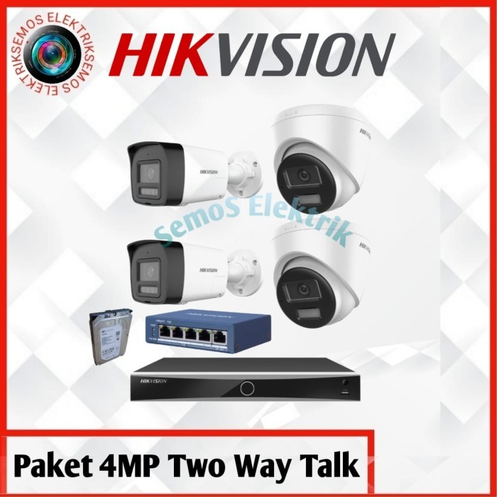 Paket Kamera Hik vision 4 Camera 4 Megapixel IP Camera PoE - Bisa Komunikasi 2 Arah