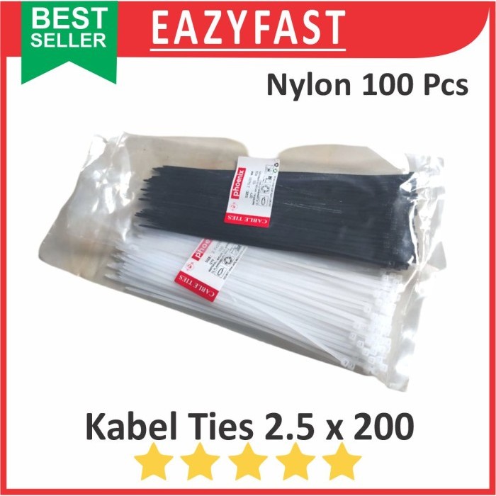 

Cable Ties 2.5x200 Hitam Putih Kabel Tis 2.5 x 200 mm Klip Tali Nylon Tie Lock Pack 200mm 20cm 20 cm