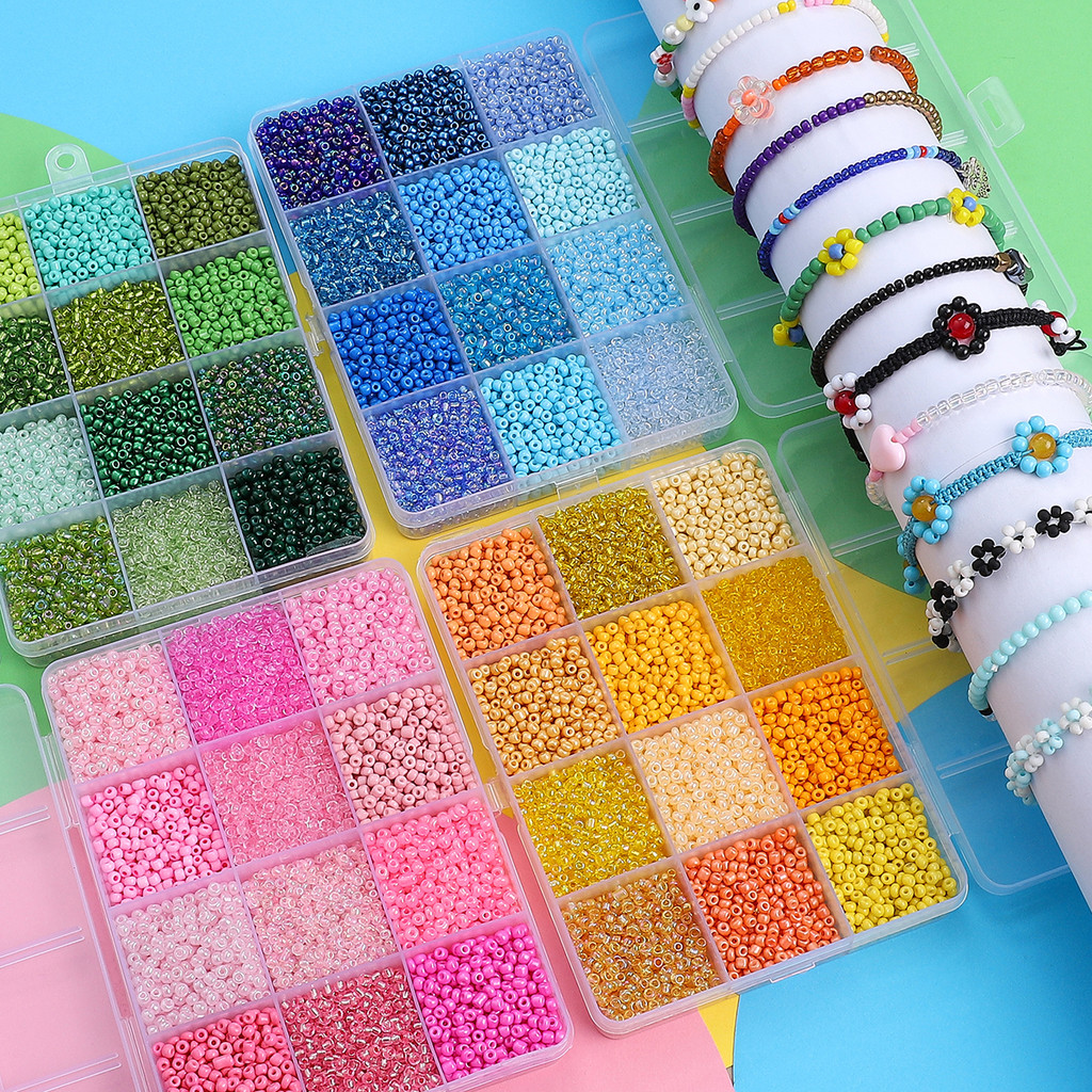 

12 Colors Glass Beads Set for Bracelet Making Spacer Loose Beads with Storage Box Tube Beads Kit for DIY Craft Necklace Charms