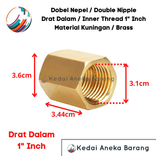 LL76 Double Nipple Dobel Nepel 1 1" Inch Inchi Kuningan Brass Drat Dalam