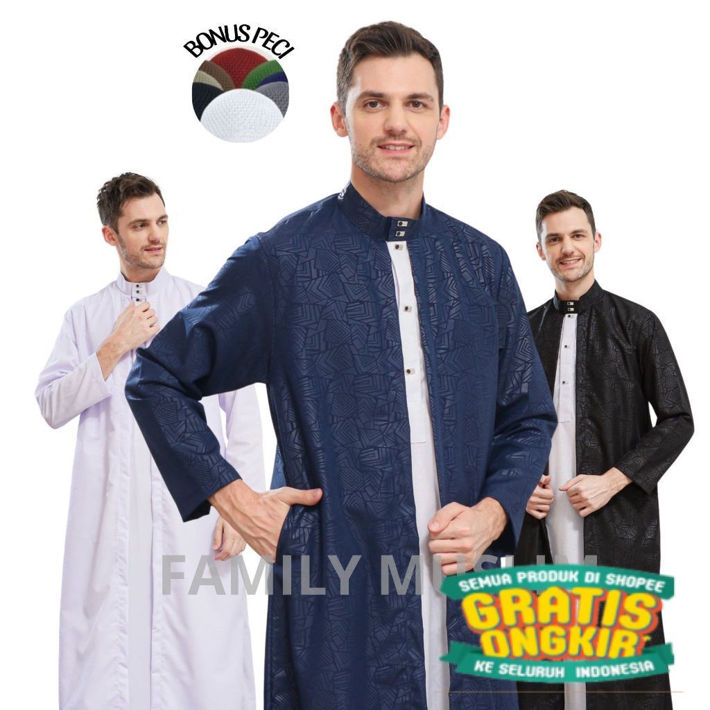 Jubah gamis pria lengan panjang mewah gamis arab luaran premium motif terbaru jubah AL-AZHAR/ Mewah