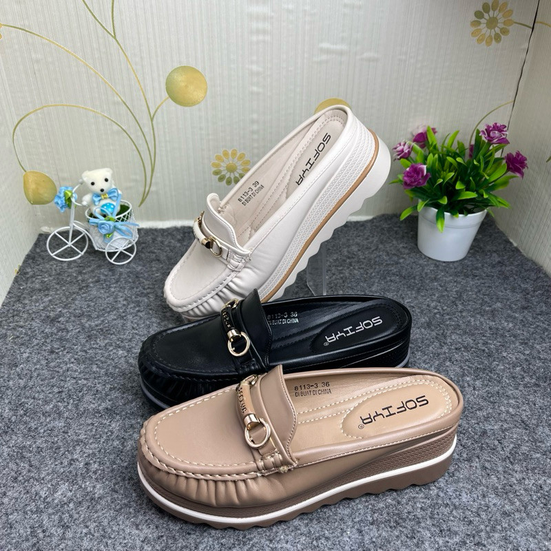 SOFIYA ORI 8113 3 BUSTONG WEDGES WANITA IMPORT/IMPOR / SEPATU BUSTONG  SLOP IN WANITA TINGGI HAK 5CM
