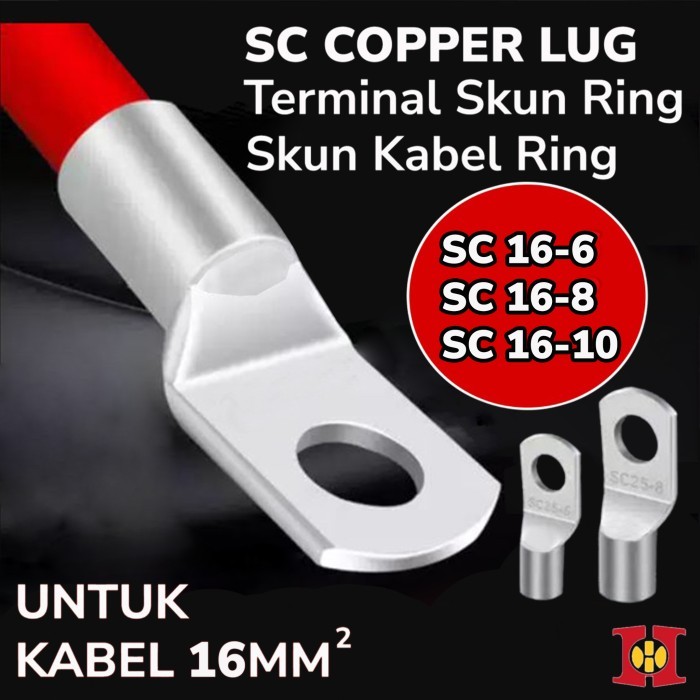 Skun SC 16MM Kabel Cable Copper Lug Ring Bulat Baut Terminal Tembaga SC 16-6 16-8 16-10