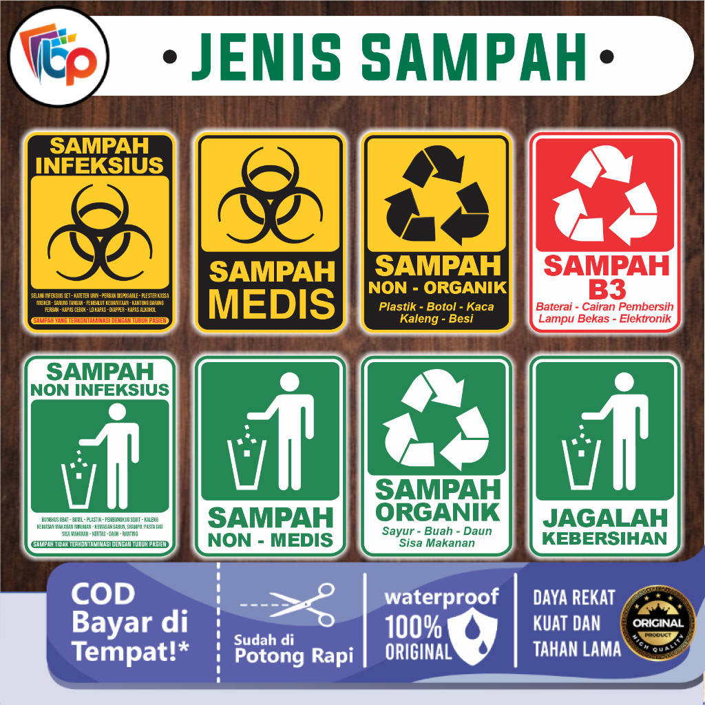 

Stiker Jenis Sampah Infeksius - Medis - Organik - Limbah B3 -jagalah Kebersihan Laminasi Glossy