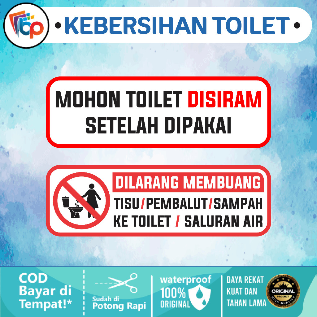 

Stiker Kebersihan Toilet Kecil Anti Air Laminasi Glossy