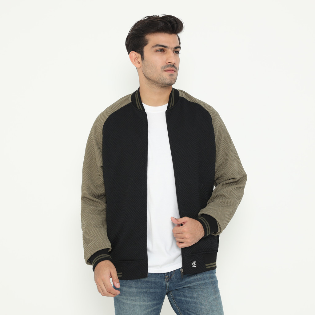 d&f Napoleon Jaket Shoulder Cut & Sewn Pria - Hitam Olive