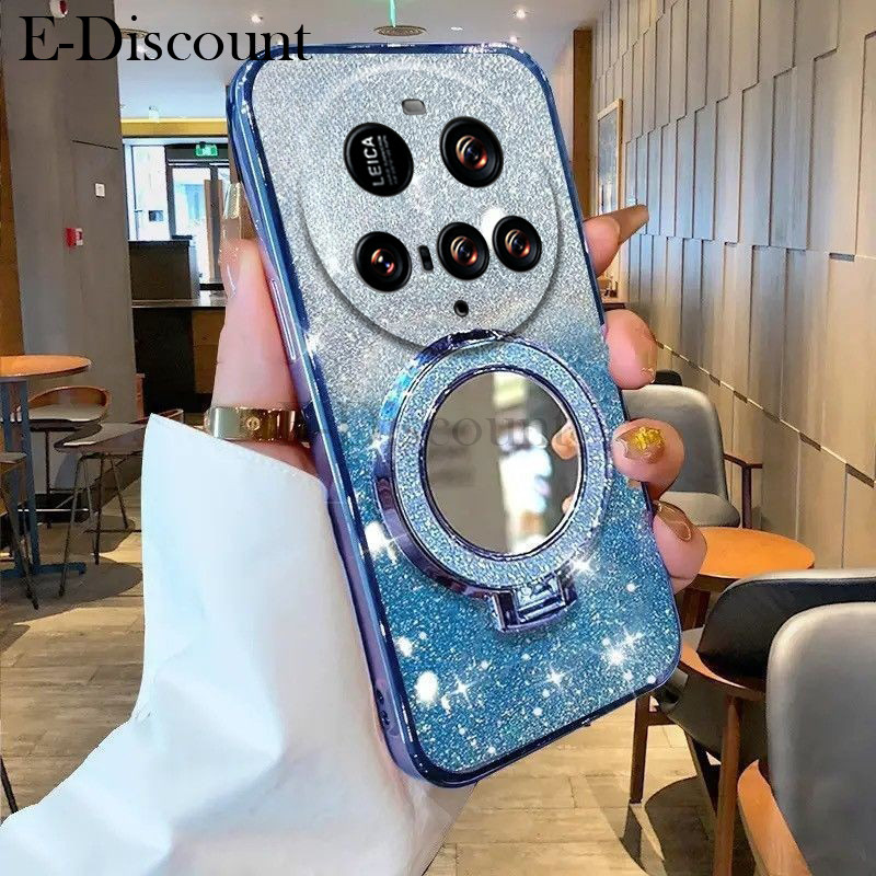 New Phone case Xiaomi 15 Ultra Back cover with Makeup Mirror Holder Stand Luxury Shiny Gradient Plat