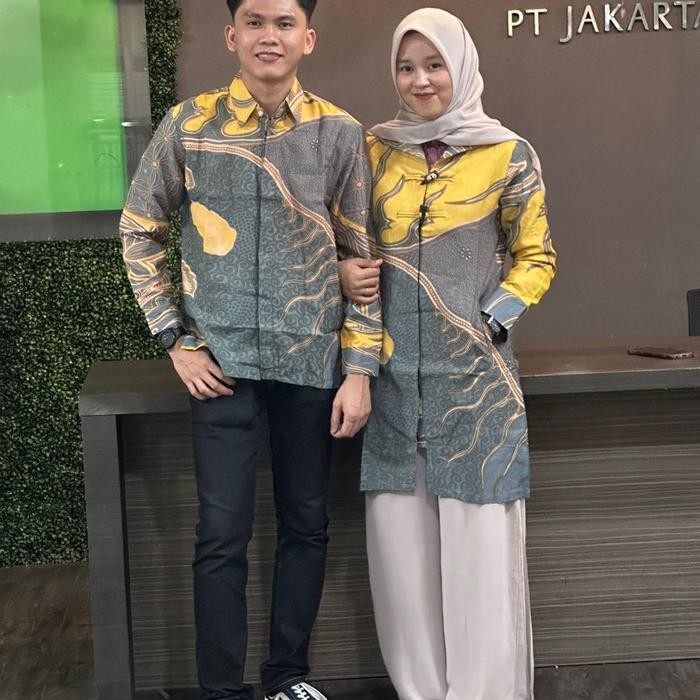 Batik couple bahan doby semi sutra sudah berlapis furing trycod ready untuk seragaman - PRIA, S