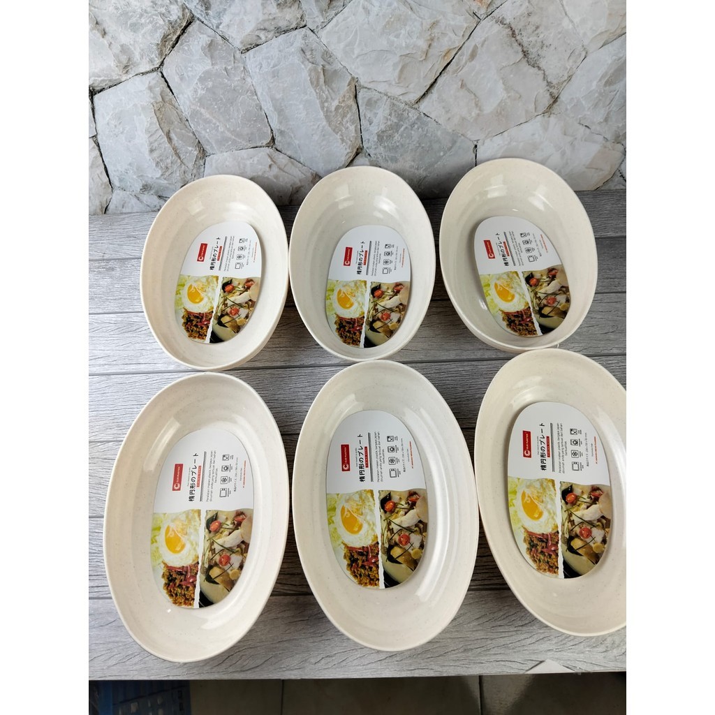 Piring Plastik Oval Jepang Putih / Piring Oval Marble 3710 Clio / Piring saji / Mangkok Oval