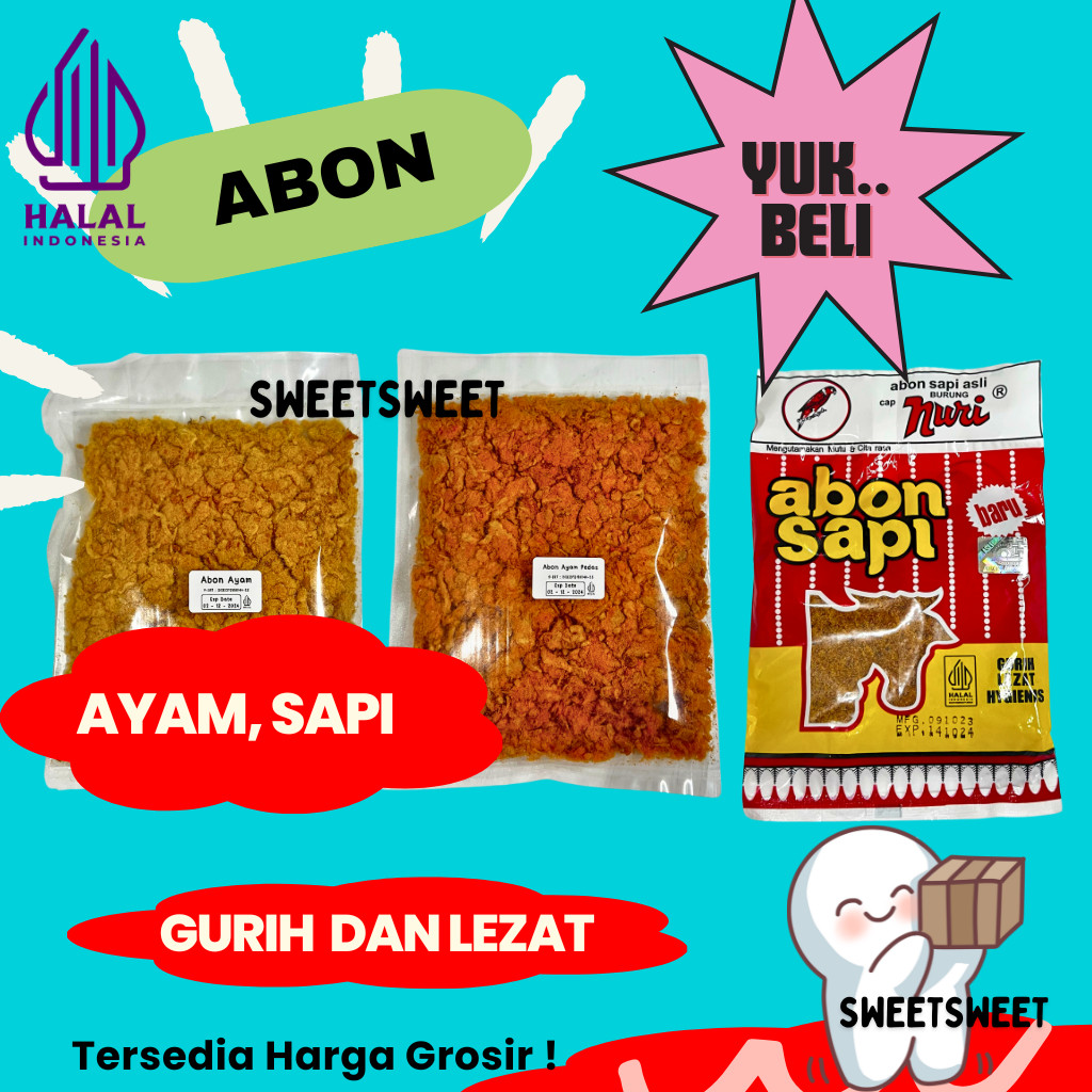 

Sweetsweet Aneka Abon Ayam Original / Pedas | Abon Sapi Cap Nuri Halal {BISA COD dan Grosir}