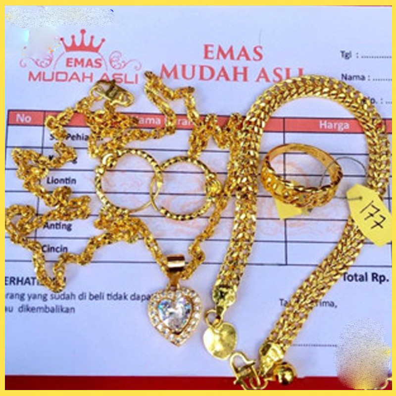 Terlaris Promo.....set perhiasan emas gold 24k lapis emas mudah kadar 17,7 dapat nota toko