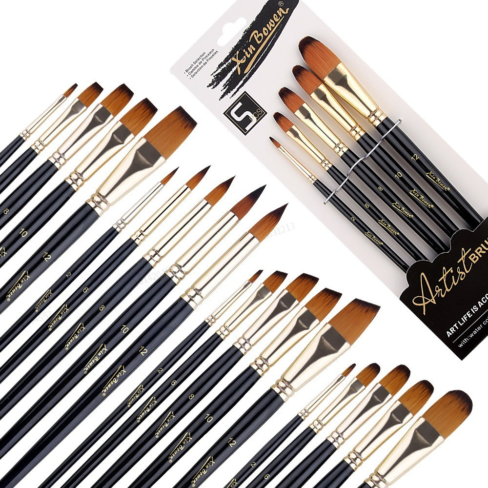 

5pcs/Set Nylon Hair brush Brush Set Round Flat Brush Acrylic DIY Watercolor Pen Oil Paint for Artists Painters Beginners
