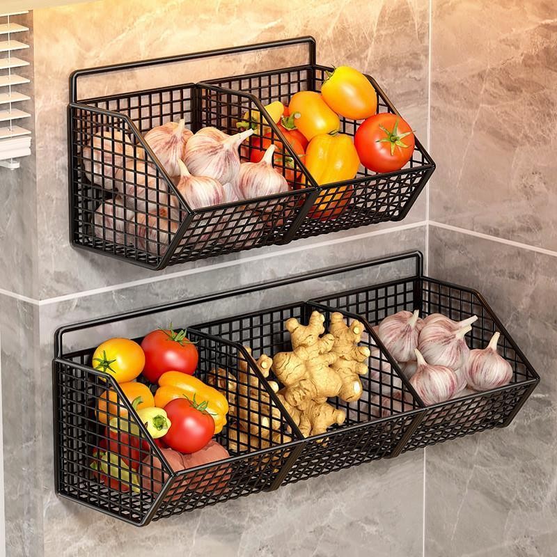 Rak Dapur Gantung Tempel Dinding Rak Penyimpanan Bawang Putih Tomat Jahe Cabe Rak Keranjang Dapur