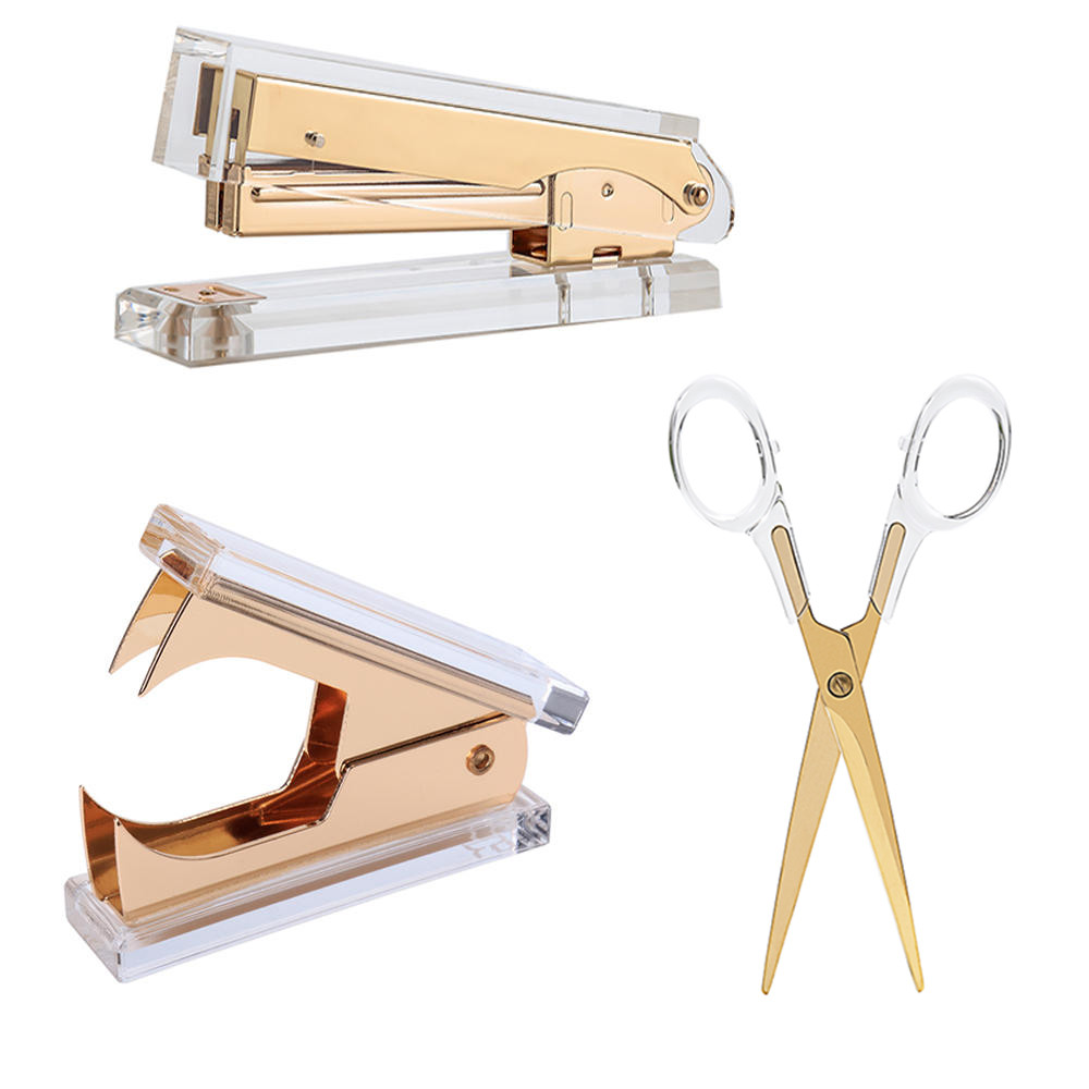 

Acrylic Gold Scissors and Staple Remover High quality acrylic stapler stationery