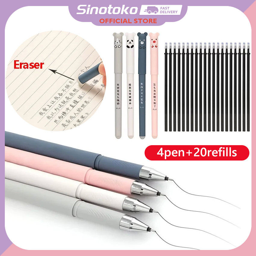 

4 Pcs / Set Pena Pena Gel Kawaii Babi Beruang Kucing Tikus Tikus Yang Dapat Dihapus ＋20 Refils/Pena Gel Yang Dapat Dihapus Dengan Cepat Kering