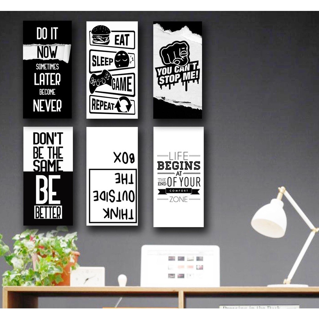 Hiasan Dinding dekorasi rumah hiasan dinding pajangan quotes motivasi motivation black & white game
